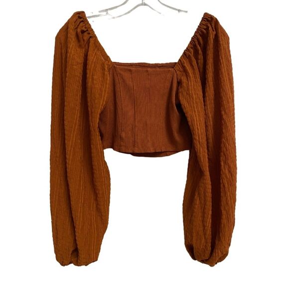 Urban Outfitters Claudia Cropped Top Blouse Size M Balloon Sleeves Rust Orange - Picture 10 of 15